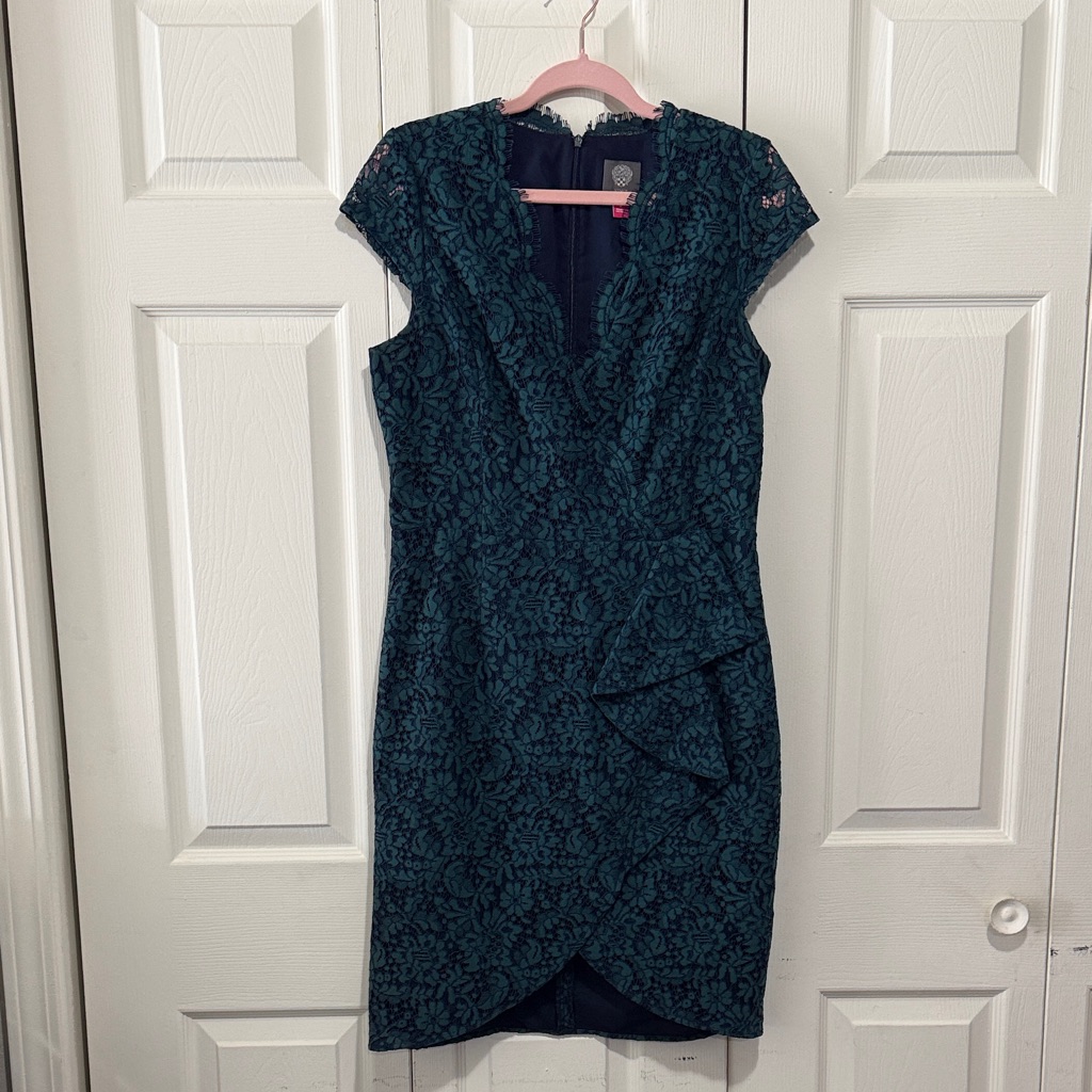 Vince Camuto Lace Mini Dress In Dark Teal, 12